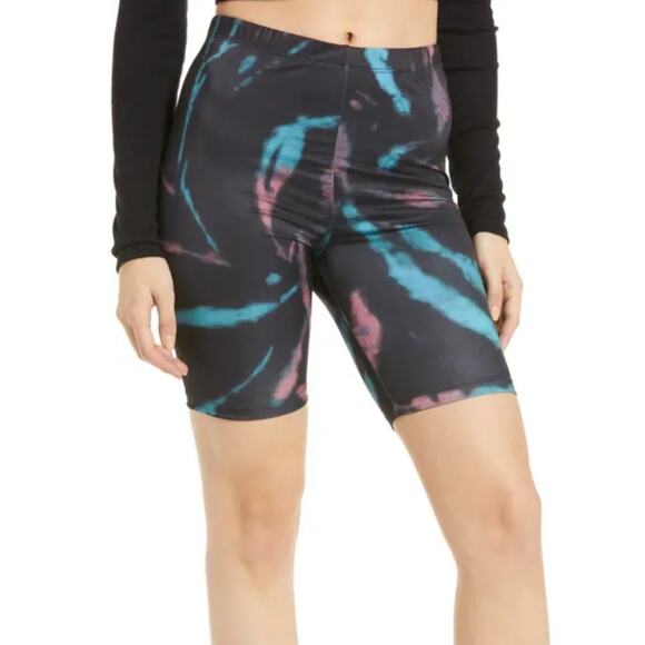 AFRM Pink & Blue Spiral Tie Dye on Black Biker Shorts Size Extra Small NWT - Picture 1 of 14